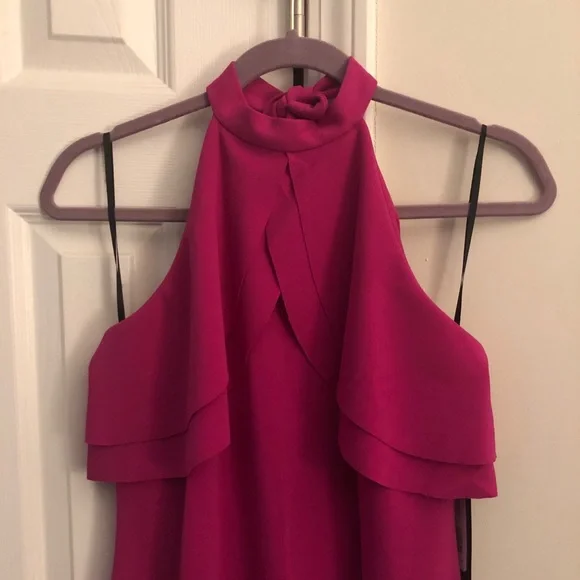 NWT BEBE Pink Gown | DOUBLE RUFFLE HALTER NECK GOWN - Picture 6 of 8